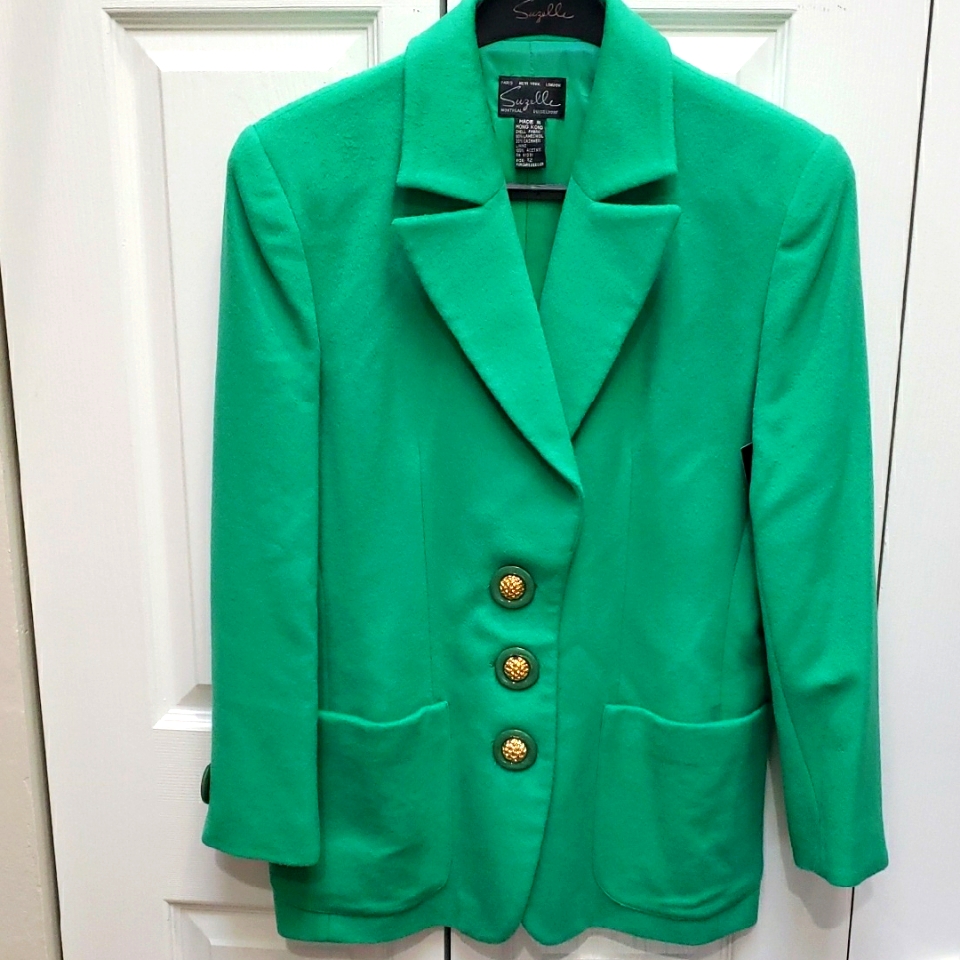 Suzelle Vibrant Green Blazer With Gold Buttons